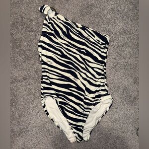 MICHAEL Michael Kors Black and White Asymmetrical One Shoulder One Piece